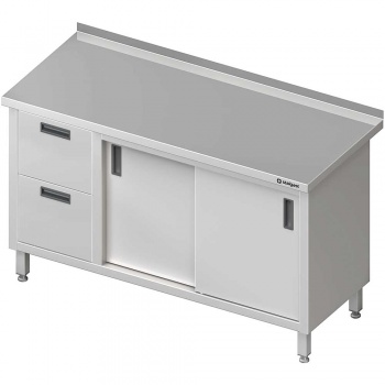 Stół przyścienny z blokiem dwóch szuflad (L), drzwi suwane 1600x600x850 STALGAST 980346160