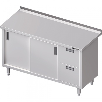 Stół przyścienny z blokiem dwóch szuflad (P), drzwi suwane 1600x600x850 STALGAST 980356160