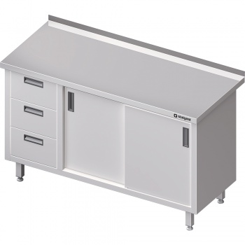Stół przyścienny z blokiem trzech szuflad (L), drzwi suwane 1600x600x850 STALGAST 980466160